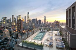 Rendering of the rooftop pool and sundeck at The Suffolk - Courtesy of The Gotham Organization