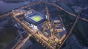 Aerial rendering of the New York City Football Club soccer stadium in Willets Point, Queens