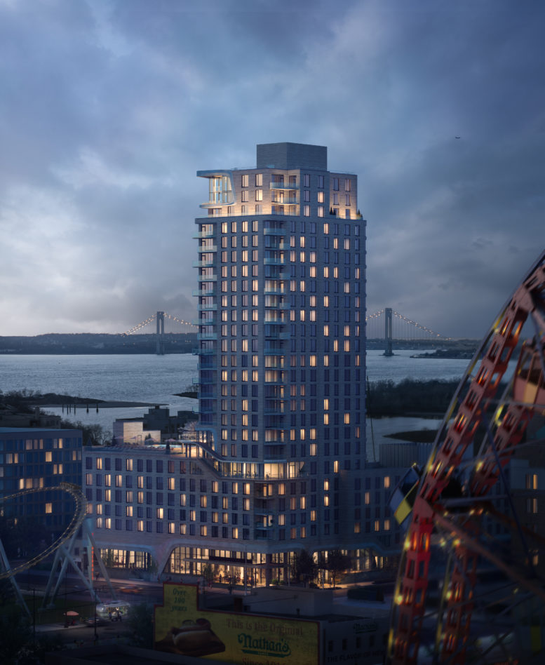 Evening rendering of 1515 Surf Avenue - Courtesy of LCOR