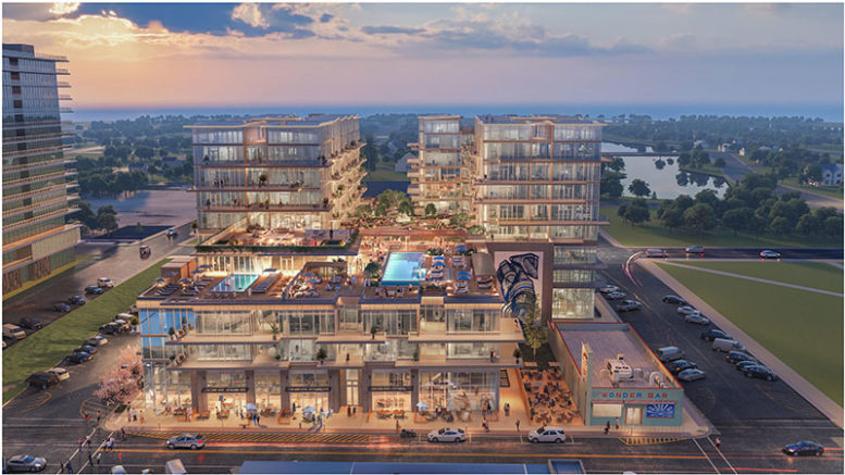 Aerial evening view of 115 Fourth Avenue in Asbury Park - Courtesy of Minno & Wasko