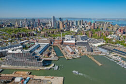 Aerial view of Brooklyn Navy Yard's waterfront edge