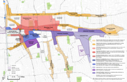 A map of the draft zoning framework on the Jamaica Neighborhood Plan study area, courtesy of New York City