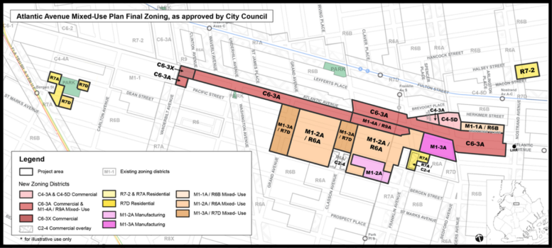 Zoning map for the Atlantic Ave Mixed-Use Plan. Credit: DCP