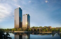 Rendering of 355 Exterior Street. Designed by Hill West Architects