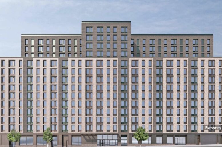 Rendering of potential building at 970 Franklin Avenue, via Shea Communications.