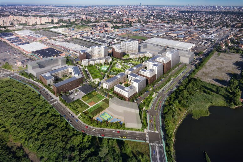 Aerial rendering of the Alafia mixed-use residential complex. Designed by Dattners Architects.