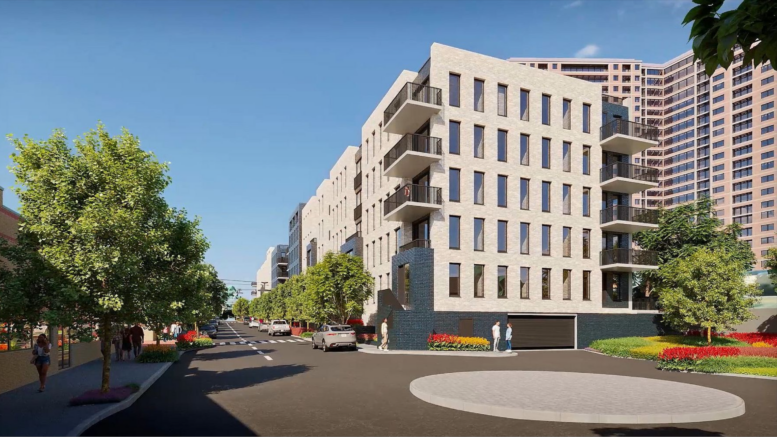 The new residential buildings at the Bay Terrace Shopping Center. Rendering courtesy of Cord Meyer Development