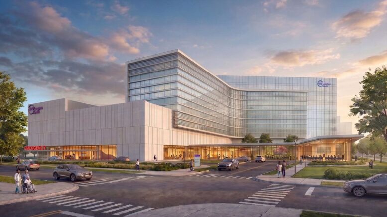 The upcoming NYU Langone Health medical center at the Huntington Quadrangle.
