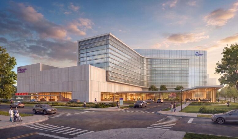 The upcoming NYU Langone Health medical center at the Huntington Quadrangle.